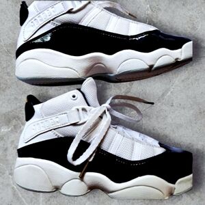 Nike Air Jordan 6 Rings Sneakers Size 1Y Youth Black/White EUC